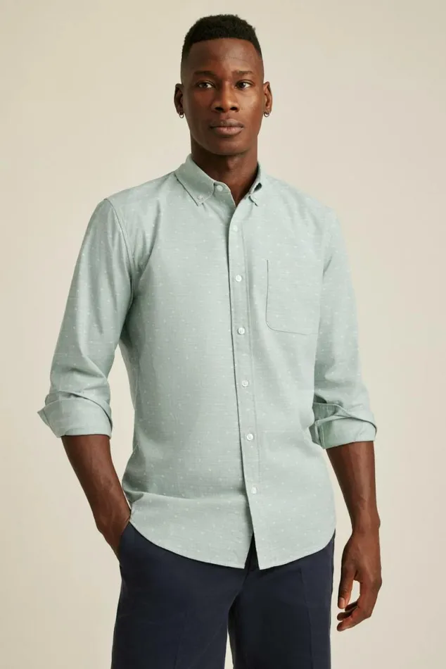 Men Everyday Shirt Sage Chambray Dobby Dot Bonobos Business Casual Shirts