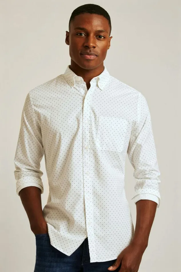 Men Everyday Shirt White Green Dot Bonobos Business Casual Shirts