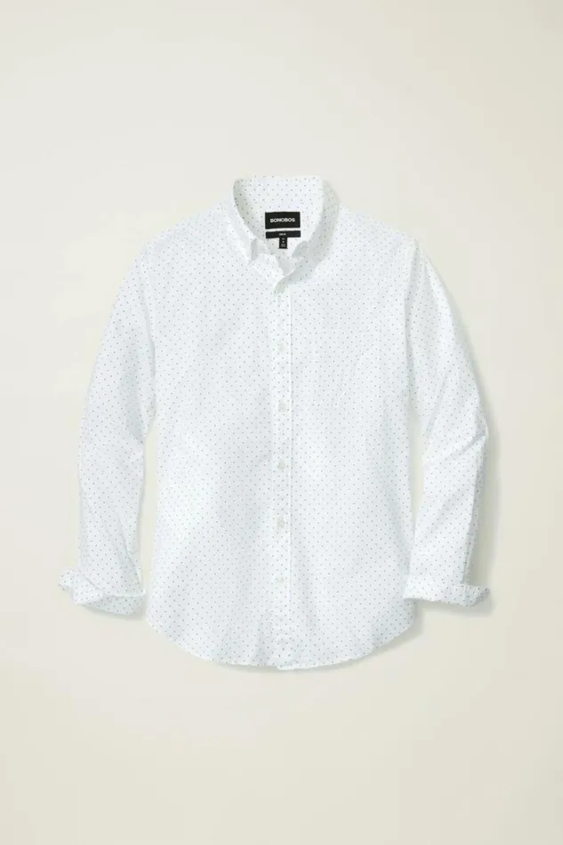 Men Everyday Shirt White Green Dot Bonobos Business Casual Shirts