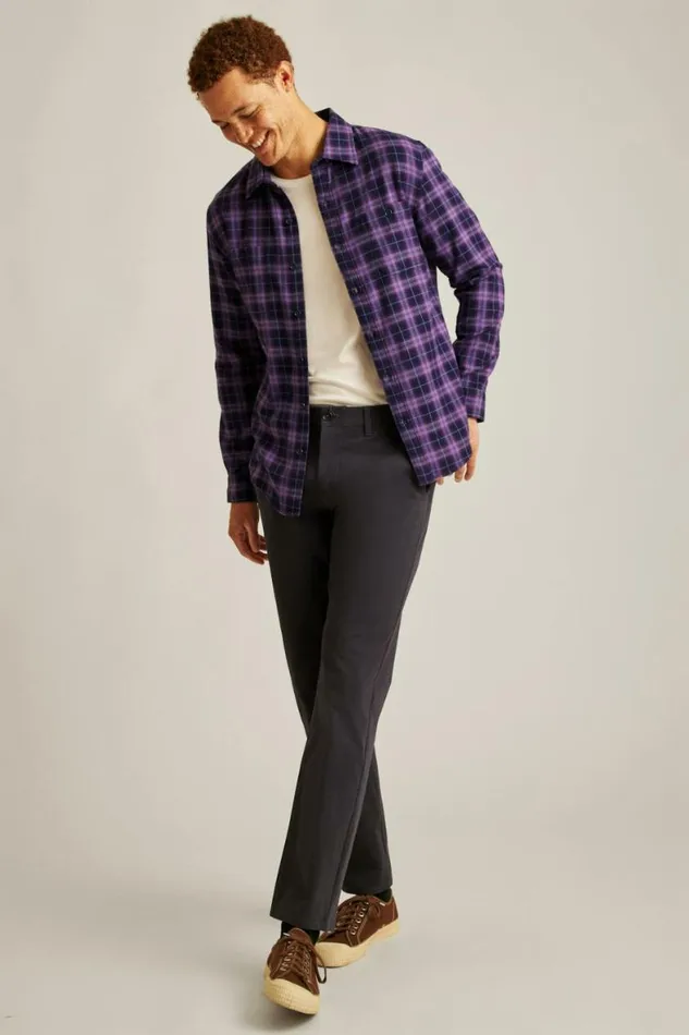 Men Fireside Flannel Shirt Dark Purple Plaid Bonobos Overshirts