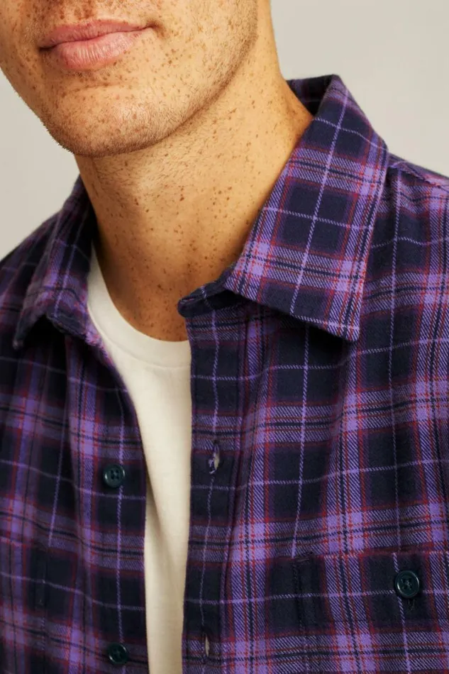 Men Fireside Flannel Shirt Dark Purple Plaid Bonobos Overshirts