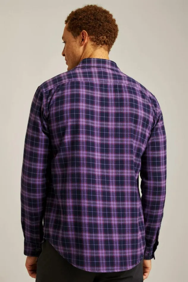 Men Fireside Flannel Shirt Dark Purple Plaid Bonobos Overshirts