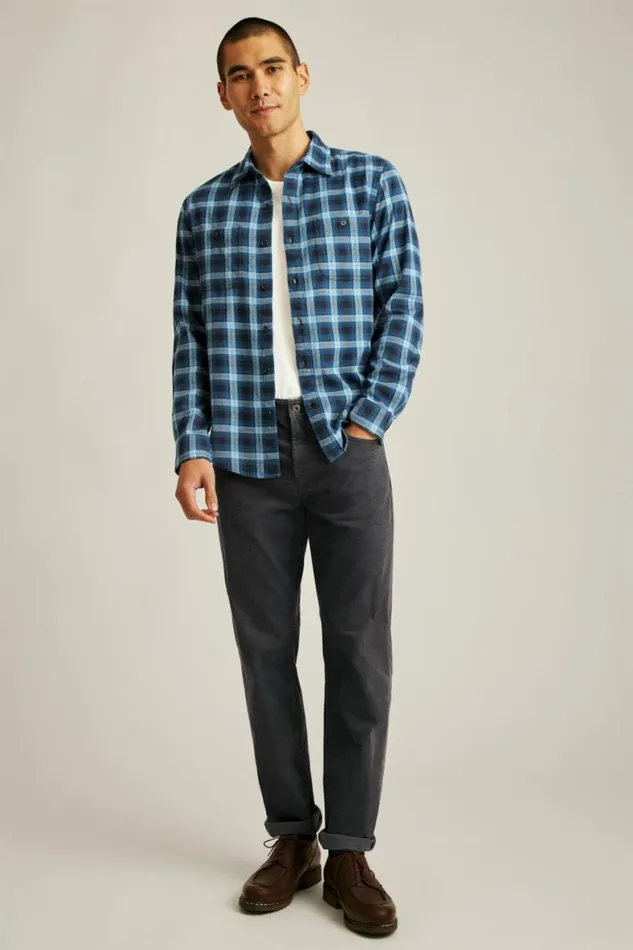 Men Fireside Flannel Shirt Navy Blue Plaid Bonobos Overshirts
