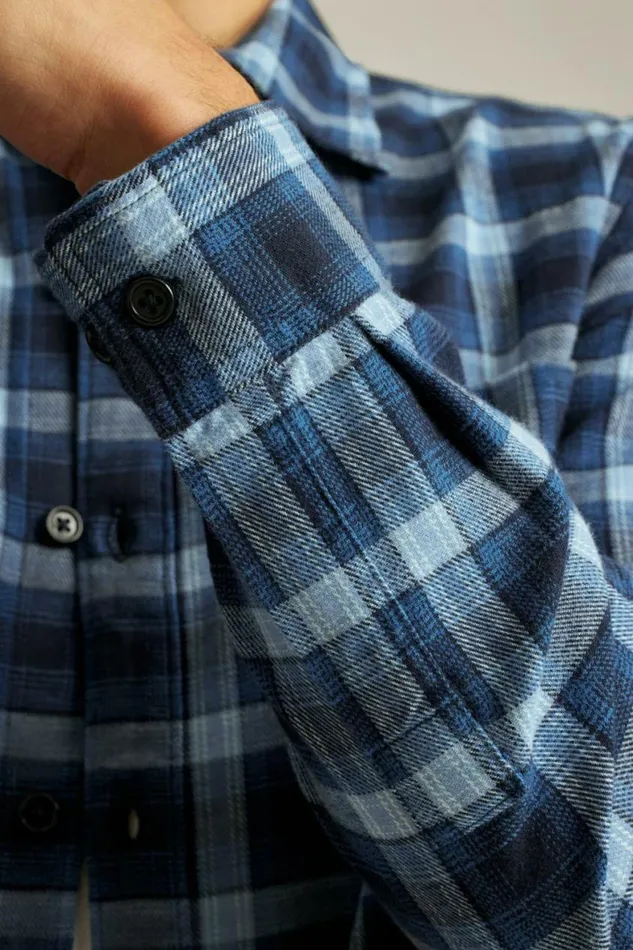 Men Fireside Flannel Shirt Navy Blue Plaid Bonobos Overshirts