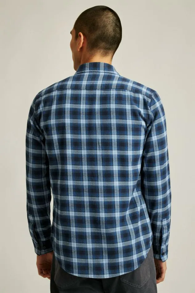 Men Fireside Flannel Shirt Navy Blue Plaid Bonobos Overshirts