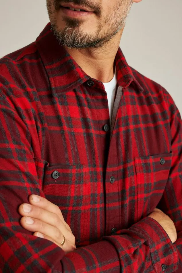 Men Fireside Flannel Shirt Red Nichols Plaid Bonobos Overshirts
