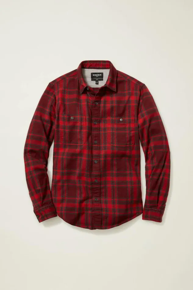 Men Fireside Flannel Shirt Red Nichols Plaid Bonobos Overshirts