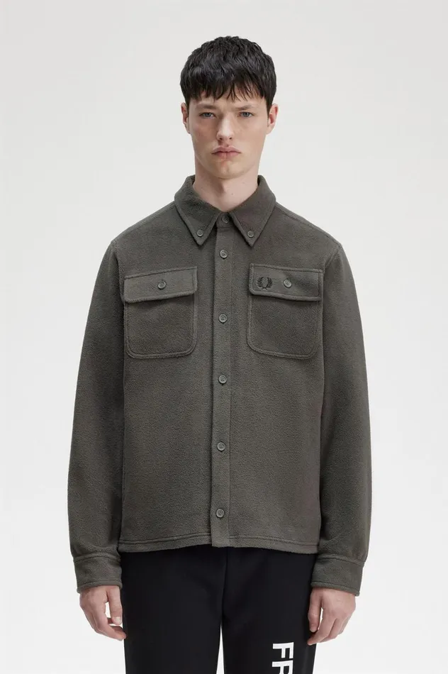 Men Fleece Overshirt Field Green Fred Perry Overshirts