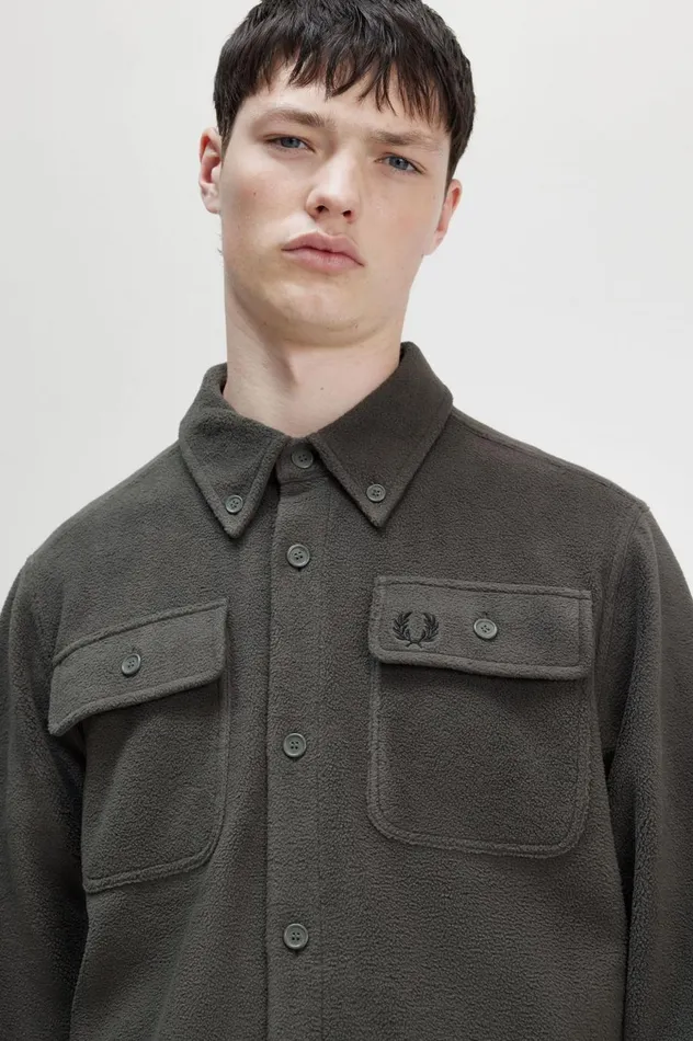 Men Fleece Overshirt Field Green Fred Perry Overshirts