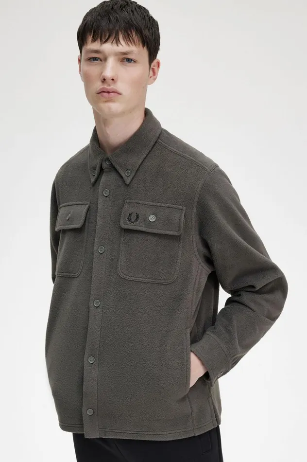 Men Fleece Overshirt Field Green Fred Perry Overshirts