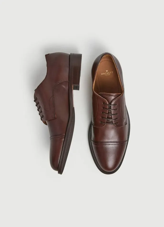 Men Formal Shoes Hackett London Leather Bluchers Brown