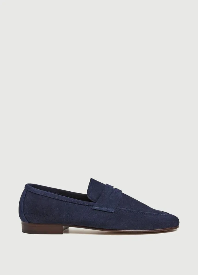 Men Formal Shoes Hackett London Suede Moccasins Navy