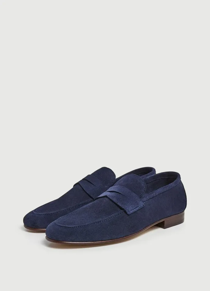 Men Formal Shoes Hackett London Suede Moccasins Navy