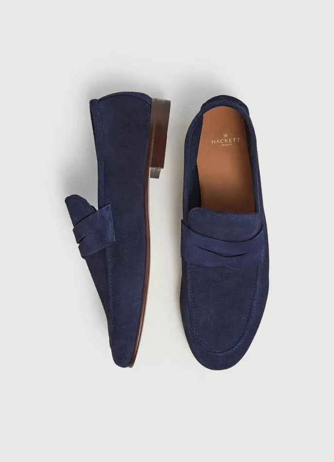 Men Formal Shoes Hackett London Suede Moccasins Navy