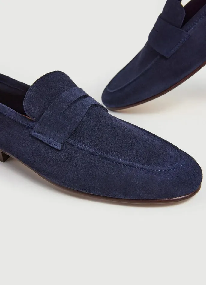 Men Formal Shoes Hackett London Suede Moccasins Navy
