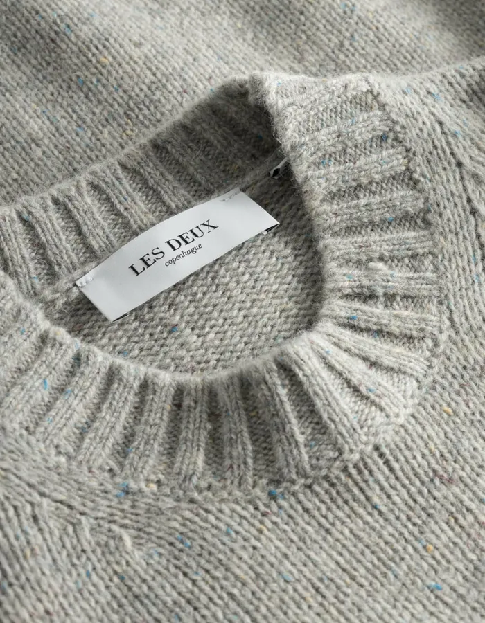 Men Gary Fleck Wool Roundneck 8211 Grey Melange Les Deux Knitwear