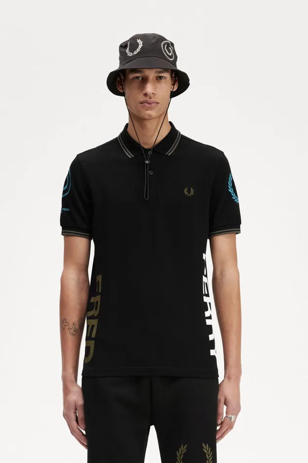 Men Graphic Branded Shirt Black Fred Perry Polo Shirts