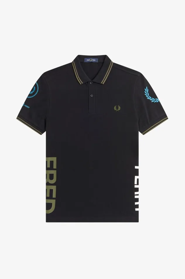 Men Graphic Branded Shirt Black Fred Perry Polo Shirts
