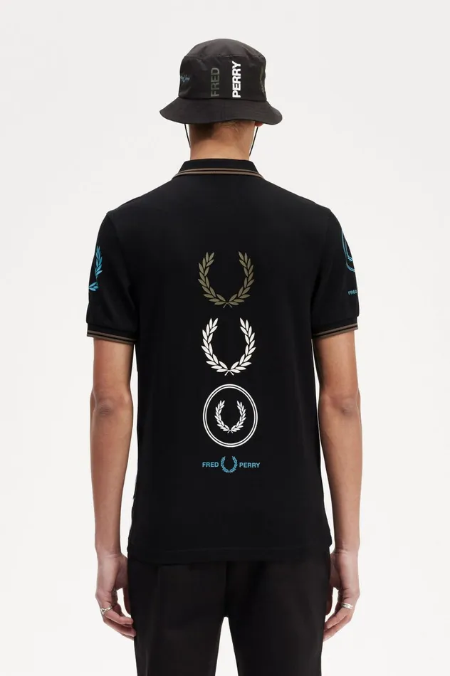 Men Graphic Branded Shirt Black Fred Perry Polo Shirts