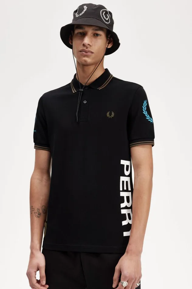 Men Graphic Branded Shirt Black Fred Perry Polo Shirts