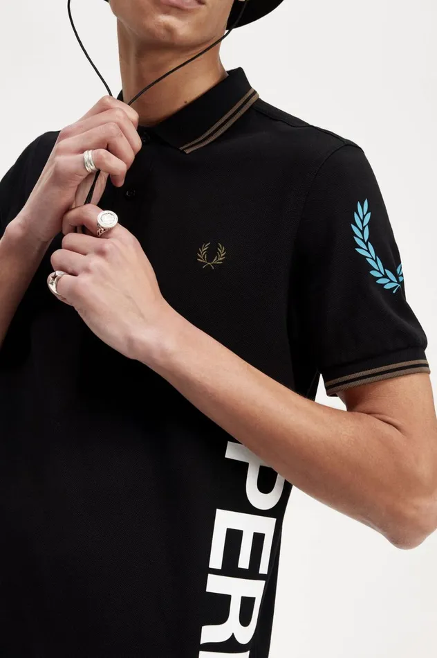 Men Graphic Branded Shirt Black Fred Perry Polo Shirts
