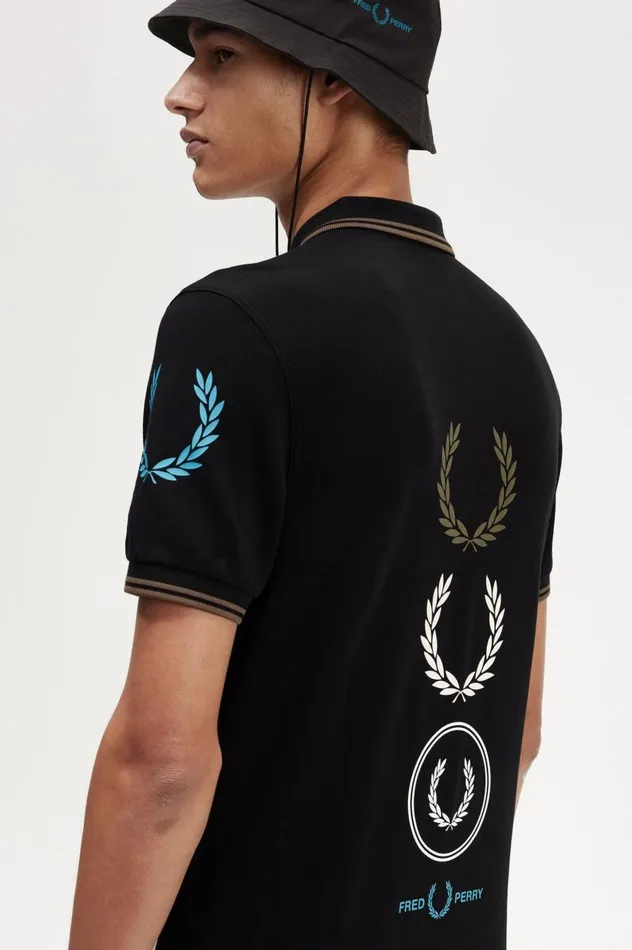 Men Graphic Branded Shirt Black Fred Perry Polo Shirts