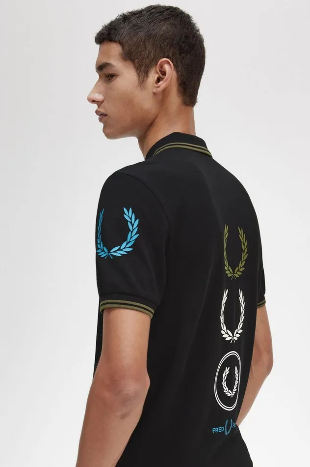 Men Graphic Branded Shirt Black Fred Perry Polo Shirts