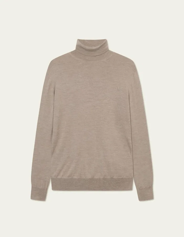 Men Greyson Rollneck Merino Knit 8211 Dark Sand Melange Les Deux Knitwear