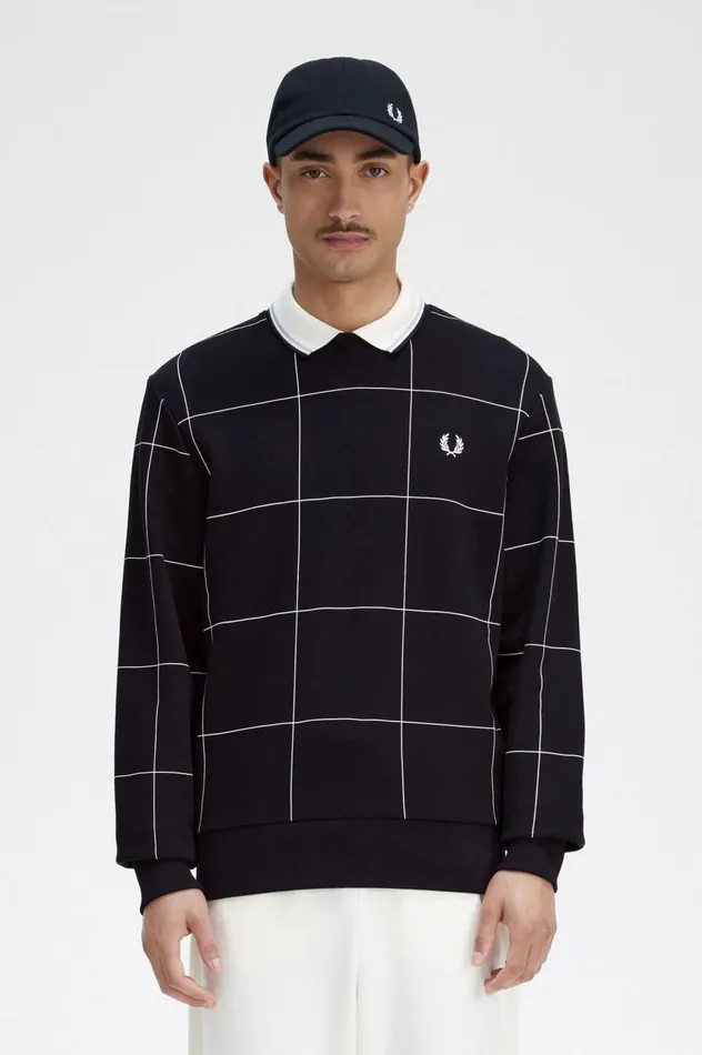 Men Grid Detail Sweatshirt Black Fred Perry Sweatshirts