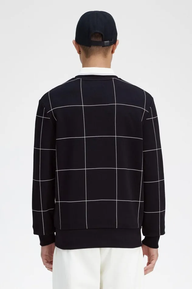 Men Grid Detail Sweatshirt Black Fred Perry Sweatshirts
