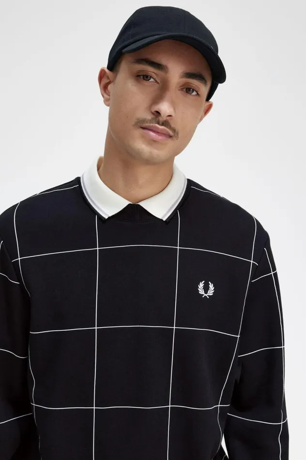 Men Grid Detail Sweatshirt Black Fred Perry Sweatshirts