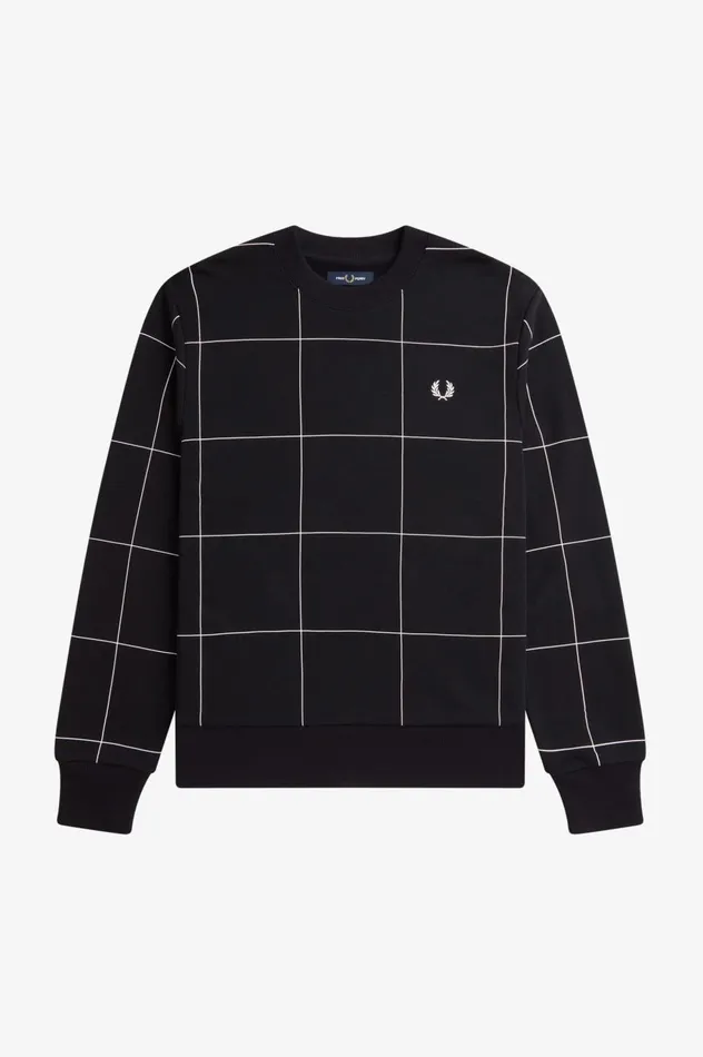 Men Grid Detail Sweatshirt Black Fred Perry Sweatshirts