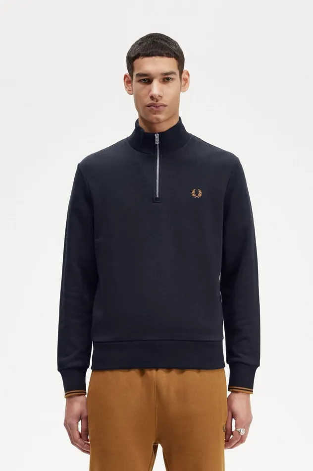 Men Half Zip Sweatshirt Navydark Caramel Fred Perry Sweatshirts