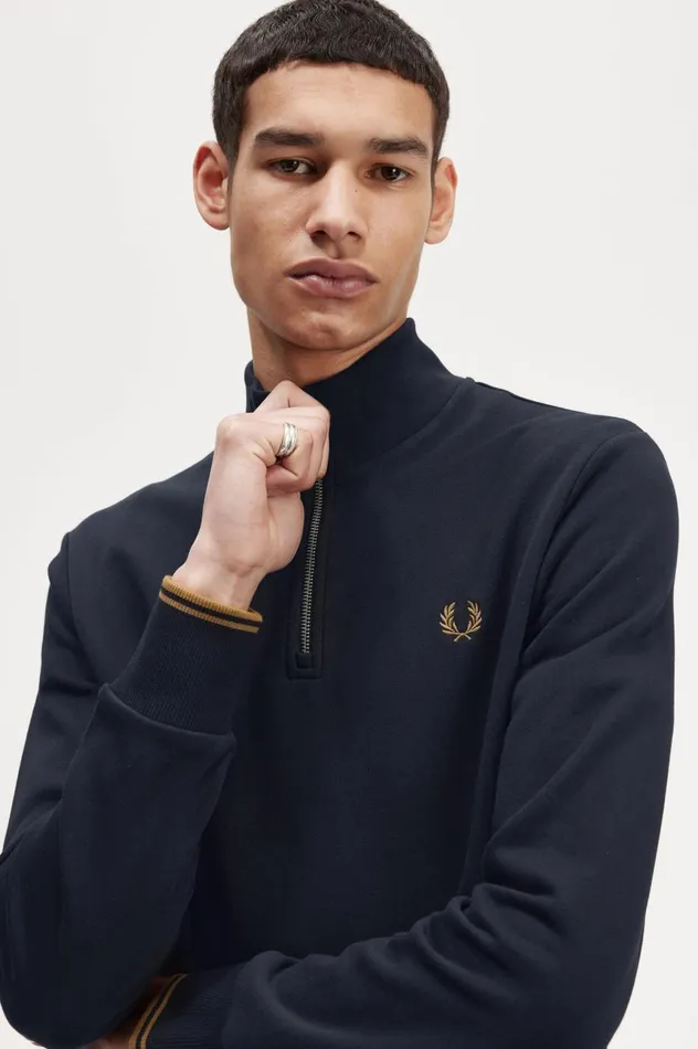 Men Half Zip Sweatshirt Navydark Caramel Fred Perry Sweatshirts