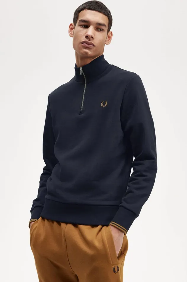 Men Half Zip Sweatshirt Navydark Caramel Fred Perry Sweatshirts