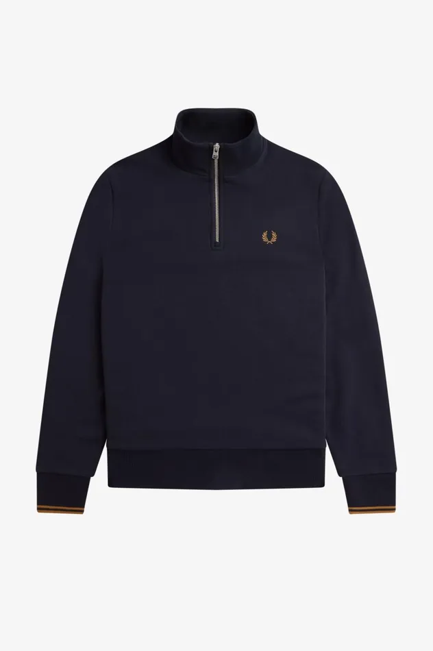 Men Half Zip Sweatshirt Navydark Caramel Fred Perry Sweatshirts