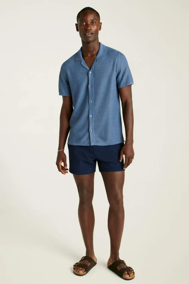 Men Hudson Cabana Sweater Polo Blue Italian Linen Bonobos Polos