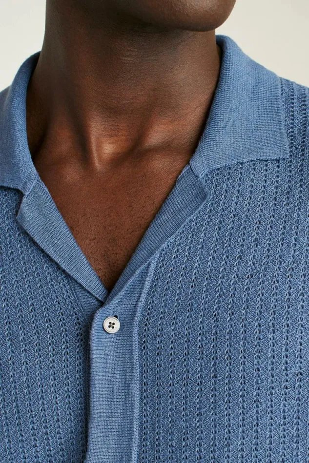 Men Hudson Cabana Sweater Polo Blue Italian Linen Bonobos Polos