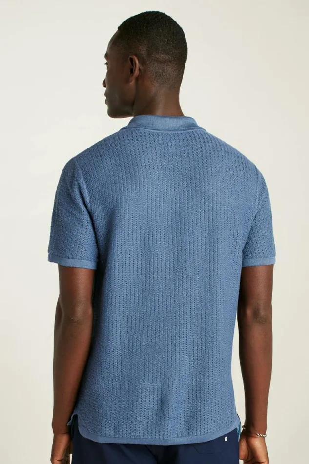 Men Hudson Cabana Sweater Polo Blue Italian Linen Bonobos Polos