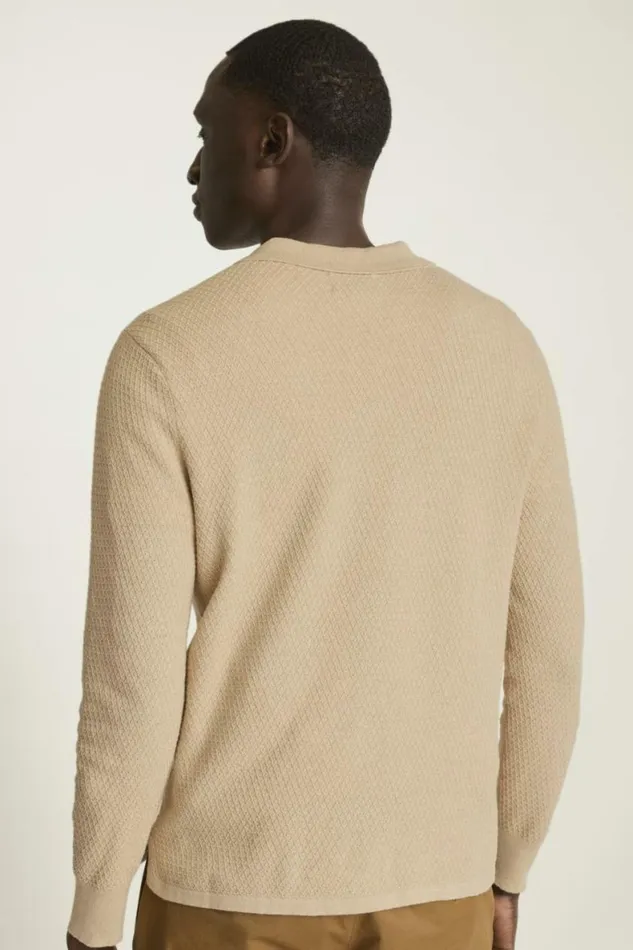 Men Hudson Long Sleeve Sweater Polo Cream Cotton Cashmere Diamond Bonobos Cardigans