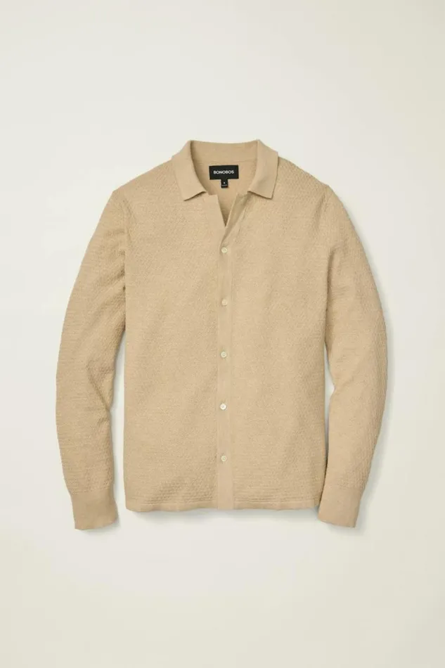 Men Hudson Long Sleeve Sweater Polo Cream Cotton Cashmere Diamond Bonobos Cardigans
