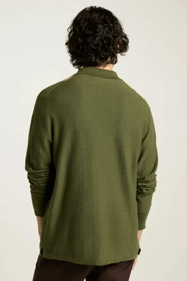 Men Hudson Long Sleeve Sweater Polo Green Cotton Cashmere Stripe Bonobos Cardigans