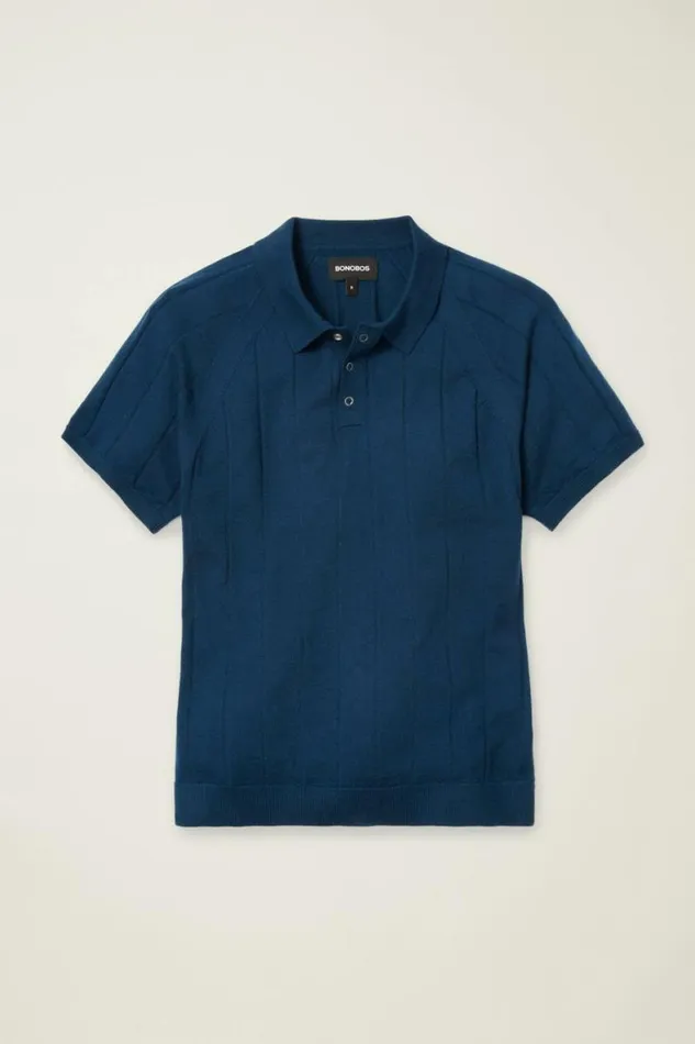 Men Hudson Sweater Polo Blue Merino Raglan Bonobos Polos