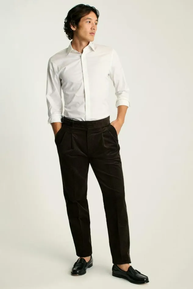 Men Italian Gurkha Trouser Brown Corduroy Bonobos Dress Pants