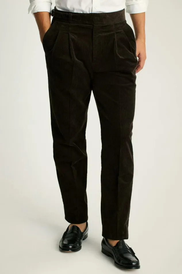 Men Italian Gurkha Trouser Brown Corduroy Bonobos Dress Pants