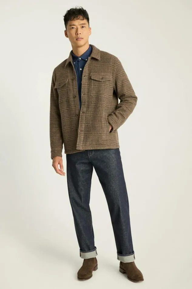 Men Italian Wool Jacket Khaki Brown Windowpane Bonobos Overshirts