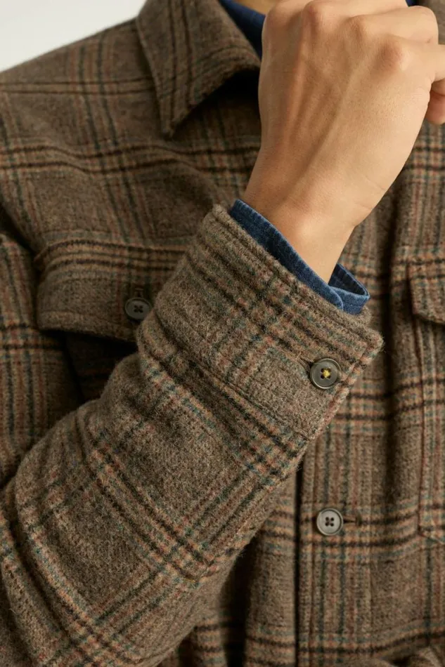 Men Italian Wool Jacket Khaki Brown Windowpane Bonobos Overshirts