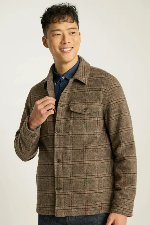 Men Italian Wool Jacket Khaki Brown Windowpane Bonobos Overshirts