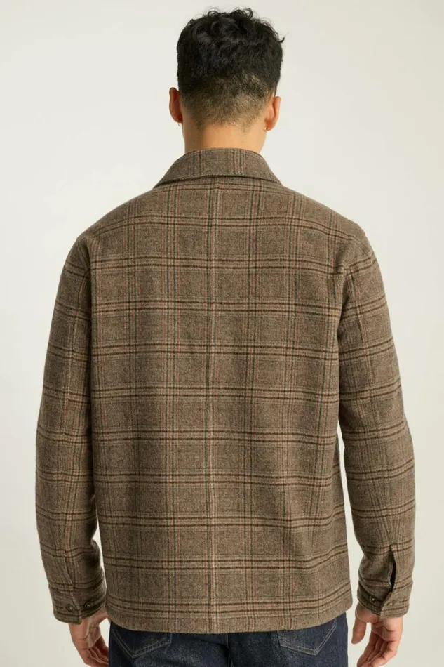 Men Italian Wool Jacket Khaki Brown Windowpane Bonobos Overshirts