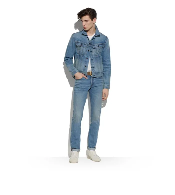 Men Jeans Tom Ford Aged Light Wash Slim Fit Denim Washed Blue Men Jeans Tom Ford Aged Light Wash Slim Fit Denim Washed Blue
